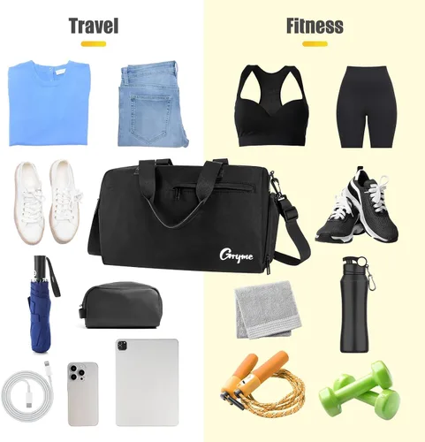 Miniatura 5 de Gryme Bolsa de gimnasio pequeña de 15 pulgadas con compartimento para zapatos y bolsillo húmedo, mini bolsa de lona para hombres y mujeres, pequeña