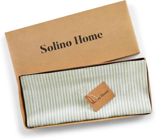 Miniatura 5 de Solino Home Camino de mesa de lino de 36 pulgadas – Raya estrecha 100% lino puro aguacate y blanco camino de mesa de 14 x 36 pulgadas, ideal