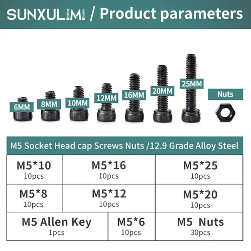Miniatura 2 de Tornillos y tuercas M5 x 0.236 in, 0.315 in, 0.394 in, 0.472 in, 0.630 in, 0.787 in, 0.984 in, cabeza hexagonal, tornillos y tuercas, tornillo