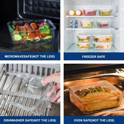 Miniatura 3 de Bayco Paquete de 8 recipientes de vidrio para almacenamiento de alimentos, herméticos con tapas, sin BPA y a prueba de fugas