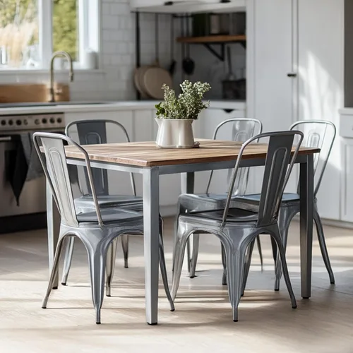 Miniatura 2 de Juego de 2 sillas de comedor industriales de metal de 18 pulgadas de altura de asiento, apilables, para interiores y exteriores, superficie ligera
