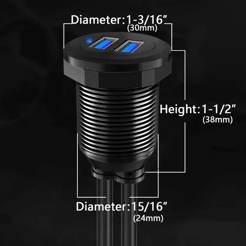 Miniatura 7 de Cable USB 3.0 de aleación de doble puerto para salpicadero de automóvil, macho a hembra, con indicador LED, cable de extensión para automóvil