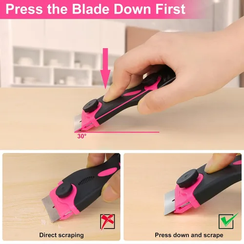 Miniatura 9 de THINKWORK Raspador de hoja de afeitar, raspador rosa de regalo para mujeres, juego de herramientas de raspador 2 en 1 con 20 cuchillas de afeitar