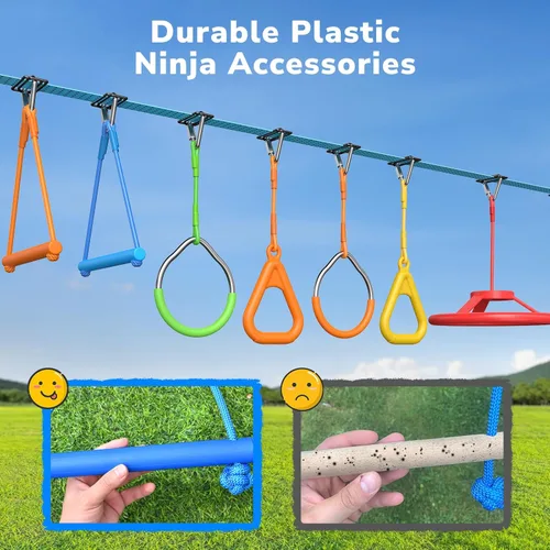 Miniatura 5 de Hapfan - Juego de columpios de curso de obstáculos Ninja Warrior de 50 pies para niños con accesorios resistentes al clima, juego de exterior