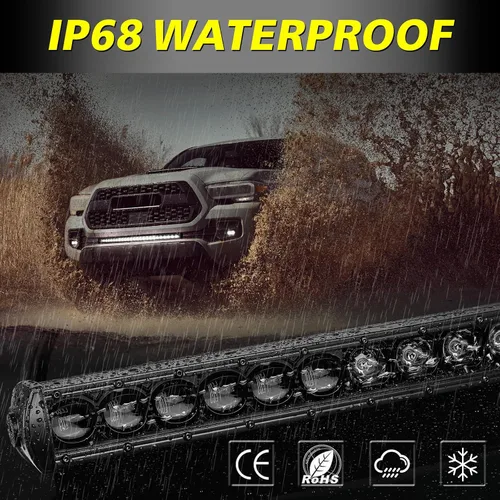 Miniatura 5 de Barra de luz LED de 30 pulgadas de fila única de 168 W, kit de luz LED delgado con arnés de cableado, cubierta negra, combo de haz puntual y amplio