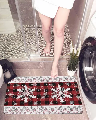 Miniatura 6 de Tapete de baño con diseño de copos de nieve para bañera, antideslizante, de secado rápido y absorbente, tierra de diatomeas, cocina, ducha