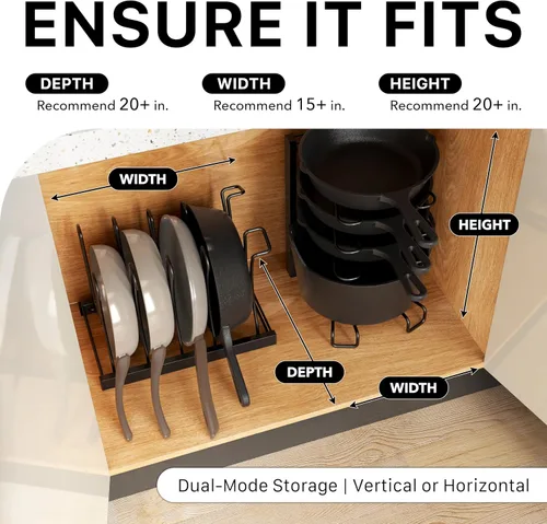 Miniatura 3 de SIMPLE HOUSEWARE Organizador de sartenes de altura ajustable con 5 compartimentos, color negro