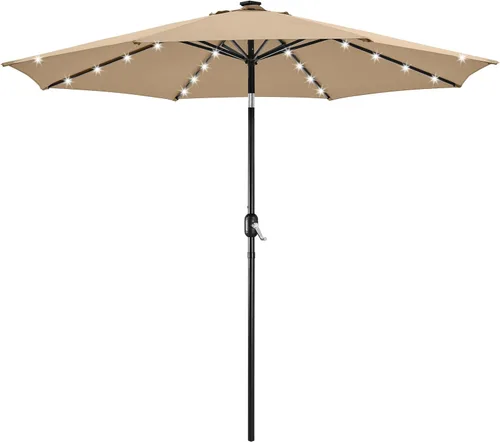 Miniatura 18 de Yaheetech - Paraguas de 9 pies con energía solar para patio - Paraguas de mesa de mercado con protección UV, 32 luces LED y botón de inclinación