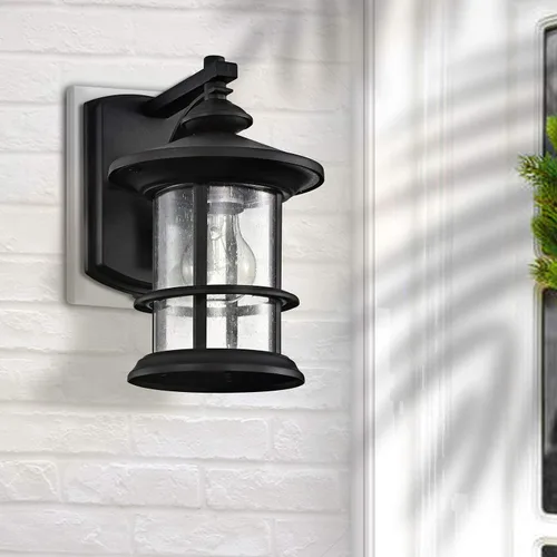 Miniatura 3 de MICSIU - Lámpara de pared para exterior, impermeable, con cristal transparente para porche, patio, patio trasero, texturizado, color negro