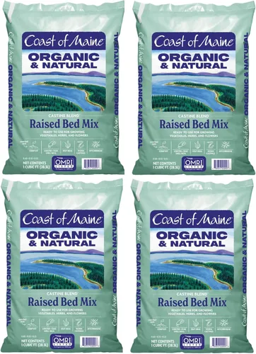Coast of Maine Castine Blend - Mezcla de cama elevada orgánica y natural, 1 pies cúbicos (paquete de 4), RTU para cultivar verduras, hierbas y flores