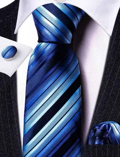 Miniatura 101 de Barry.Wang Juego de corbatas para hombre, corbata de seda a rayas, tejido a cuadros, gemelos formales, negocios, boda