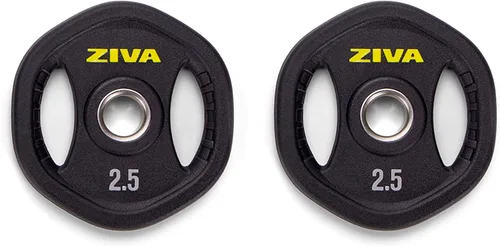 Miniatura 10 de ZIVA Juego de pesas de 35 libras para estudio, kit de gimnasio en casa ajustable con placas de uretano de goma estándar, barra cromada de 5 pies
