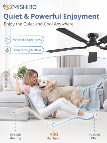 Miniatura 4 de ZMISHIBO Ventilador de techo de 52 pulgadas con luz, aplicación y control remoto, perfil bajo de montaje empotrado, luz LED regulable de 20 W, motor