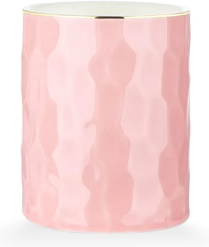 WHJY Vaso de Lápices de Cerámica Rosa, Soporte para Brochas de Maquillaje, Soporte Dorado para Bolígrafos de Escritorio Pequeño Bonito Soporte para
