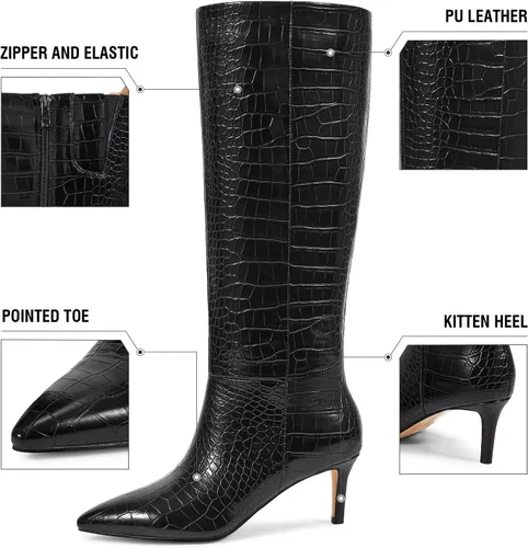 Miniatura 22 de wetkiss Botas altas hasta la rodilla para mujer, con tacón de gatito y diseño de punta puntiaguda, clásicas y sexys