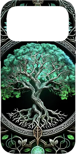 Miniatura 21 de Funda para iPhone 11 Pro Max Tree Of Life Yoga espiritual celta vikinga, verde y negro