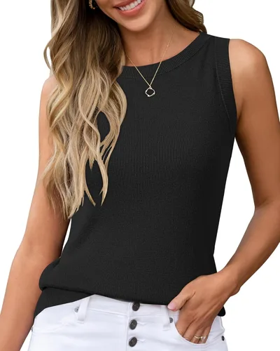 Miniatura 12 de Arach&Cloz Suéteres de mezcla de lana para mujer, no se transparentan, sin mangas, para todas las estaciones, para negocios, informal, 2025