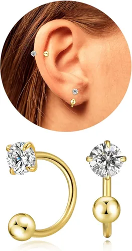 Tiny 3mm Natural Birthstone Earrings for Women Teen Girls Small Huggie Half Hoop Earrings Tiny Cartilage Hypoallergenic Stud Screw Earrings