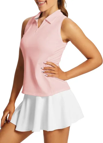Miniatura 7 de BALEAF Camisetas de golf para mujer, sin mangas, polo de tenis, espalda cruzada, con cuello atlético, de secado rápido