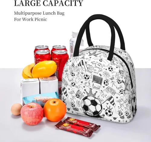Miniatura 6 de Fiambrera de fútbol con bola portátil aislada, bolsas de almuerzo reutilizables para niños, niñas, hombres, mujeres, escuela, trabajo, oficina