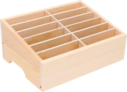 SEWACC Caja de almacenamiento de madera para teléfono celular, organizador de escritorio, 12 rejillas, oficina, aula, hogar, caja de almacenamiento