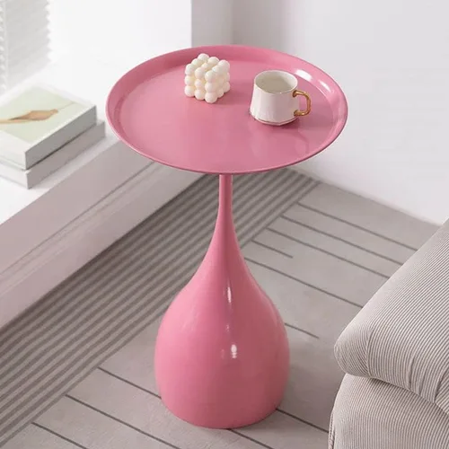 Miniatura 9 de Mesa auxiliar de café, mesa redonda de metal de estilo moderno de mediados de siglo con base de pedestal para sala de estar, juego de 1 color blanco