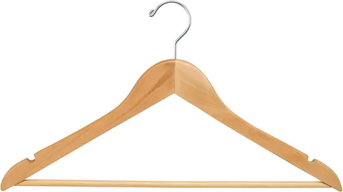 Miniatura 6 de Econoco Perchas planas de madera con gancho cromado, acabado natural duradero de lujo, perchas para blusas y vestidos, sin barra, paquete de 100