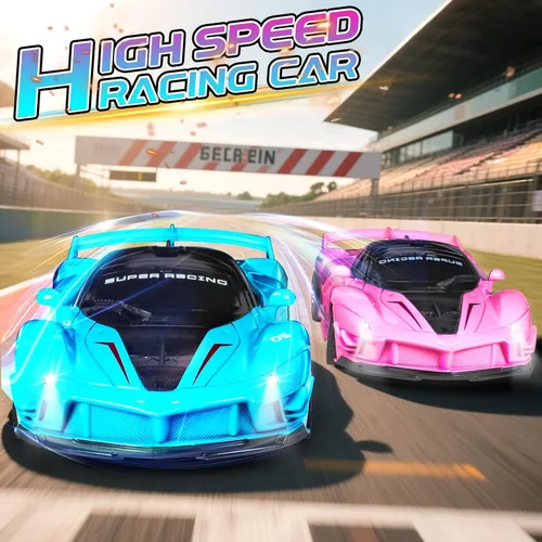 Miniatura 2 de Paquete de 2 Vehículos de Juguete de Control Remoto Rosa Azul para Niños y Niñas, Vehículo de Juguete Rc con Faro y Controlador, Coche de Carreras