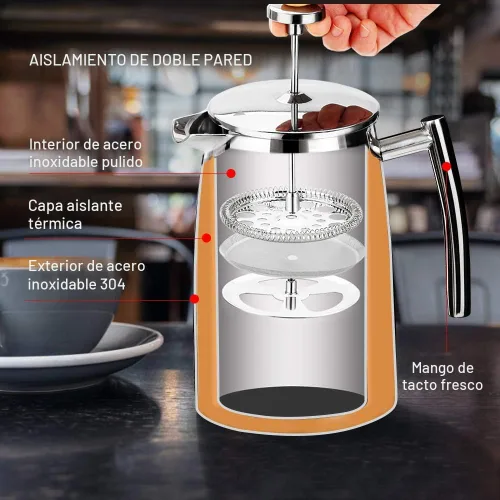 Miniatura 4 de Secura Cafetera de prensa francesa, 50 onzas, prensa de café aislada de acero inoxidable 304 con pantalla adicional