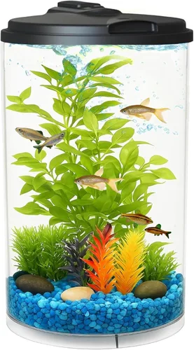 Koller Products Acuario 360 de 3 galones con iluminación LED (7 opciones de color) y filtro de potencia, ideal para una variedad de peces