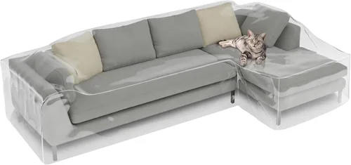 Miniatura 9 de Fanfanwin Funda transparente para sofá en forma de L de 106" x 59" x 42" Funda gruesa y resistente impermeable de vinilo para sofá seccional