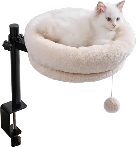 Miniatura 7 de BYBYME Cama de escritorio para gatos de interior, cama de gatito para escritorio soporta 44 libras, rotación de 360° y ajustable, escritorio nido