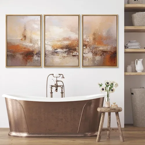 Miniatura 3 de wall26 Lienzo enmarcado para pared, juego de arte con trazos de pintura roja y naranja vibrante, paisaje, formas abstractas, ilustraciones, arte