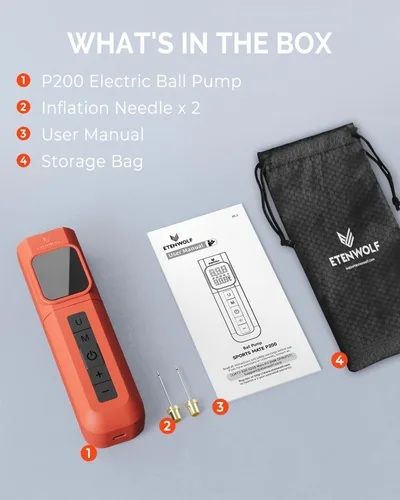 Miniatura 8 de ETENWOLF P200 Electric Ball Pump 2000mAh Sports Air Pump with Digital Pressure Gauge, Fast Inflation & Deflation for Basketball Soccer Volleyball