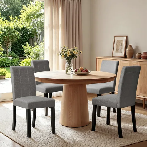 Miniatura 27 de CHUN YI Juego de 4 sillas de comedor tapizadas de piel sintética con ribete de cabeza de clavo y patas de madera, sillas laterales Parsons modernas