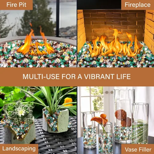 Miniatura 122 de NUPICK Vidrio de Fuego de 5 Libras, Vidrio Brillante para Fogata de 1/2 Pulgada, Roca de Vidrio Templado para Fogata para Propano o Gas Natural