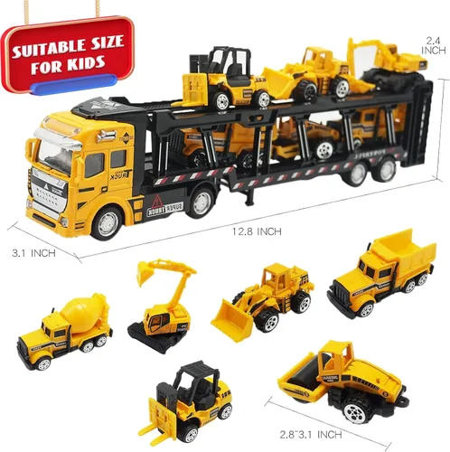 Miniatura 5 de OTONOPI Camión de transporte de automóviles, construcción de autos fundidos a presión, juego de vehículos de juego, camión portador con minicúa
