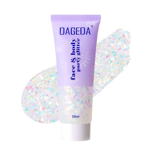 Miniatura 17 de DAGEDA Gel de purpurina corporal, lentejuelas de gel corporal con purpurina para la cara, sombra de ojos líquida, purpurina gruesa para cara, Sirena