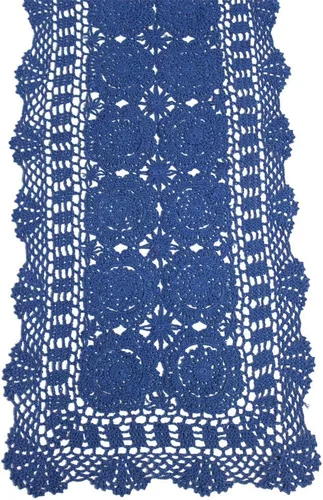 KEPSWET Camino de mesa de encaje de ganchillo hecho a mano de algodón azul rectangular para mesa de café y cómoda (14x36 pulgadas)