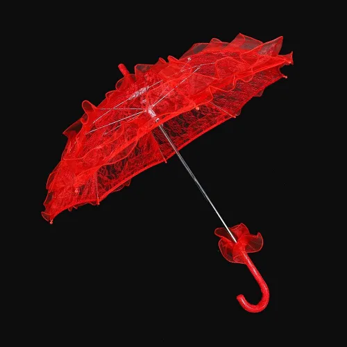 Miniatura 8 de Fdit Paraguas de algodón con encaje nupcial para bodas fiestas bailar fotografía accesorio rojo