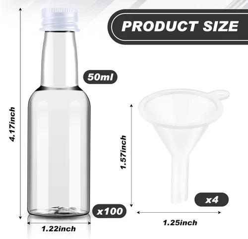 Miniatura 2 de Tessco 100 Piezas Mini Botellas de Licor de Plástico Mini Botella de Aderezo para Ensalada Navidad Pequeños Soportes de Alcohol Disparador con Tapa