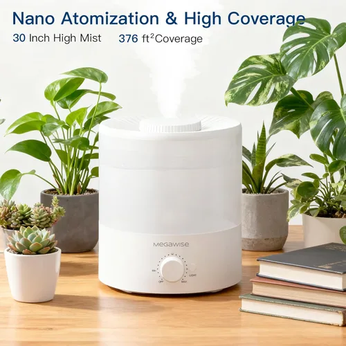 Miniatura 8 de MEGAWISE - Humidificador elegante de 1,5 L para dormitorio, bebé, planta, humidificadores ultrasónicos de bruma fresca de 24 dB, luz nocturna
