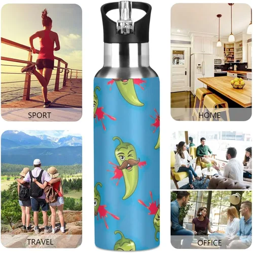 Miniatura 5 de Stainless Steel Vacuum Insulated Water Bottle 20 Oz, BPA-Free Sports Water Bottle for Gym Outdoor Travel School, Green Chili Peppers