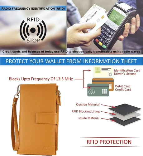 Miniatura 7 de Mou Meraki - Cartera organizadora de piel auténtica con bloqueo de Rfid para mujer