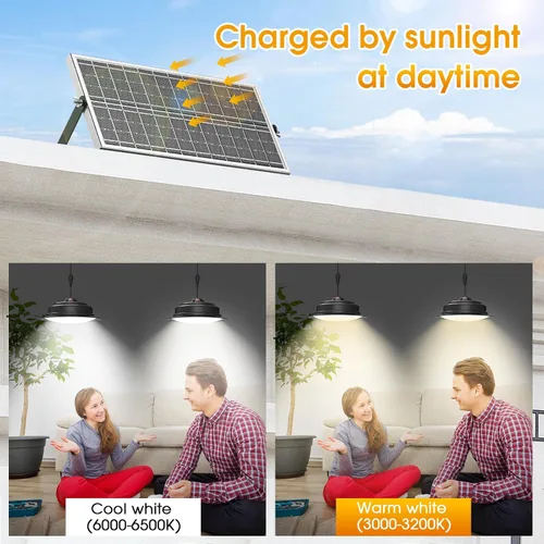 Miniatura 2 de Luces colgantes solares para interiores y exteriores, paquete de 2 unidades, regulables durante el día, 120 LED, luces solares blancas frías/cálidas