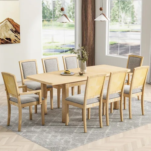 Miniatura 32 de Juego de mesa de comedor compacto de 6 piezas, juego de mesa de comedor de cocina de madera maciza con 4 sillas ergonómicas acolchadas y banco, mesa