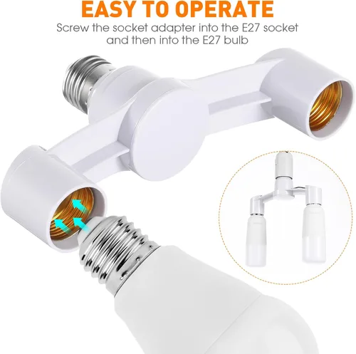 Miniatura 2 de TEHAUX Paquete de 2 divisor de enchufe de luz E27 de doble cabezal, soporte de lámpara doble de 7 pulgadas de ancho, adaptador divisor de bombilla