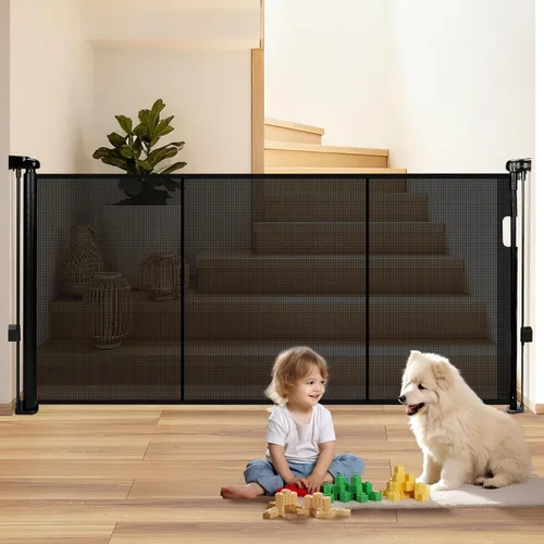 Miniatura 8 de Puerta retráctil para bebés de 55 pulgadas extra ancha, puerta retráctil para perros de 41 pulgadas de alto para escaleras, puertas, terrazas