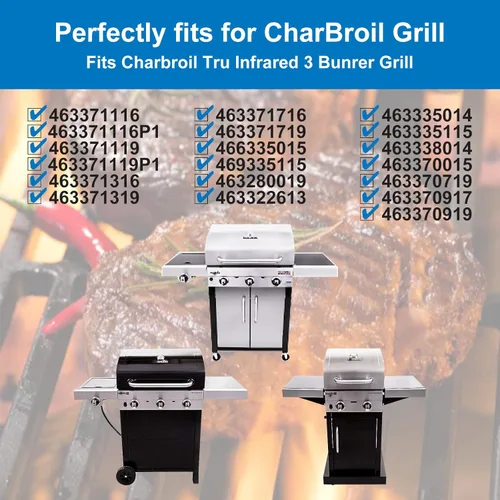 Miniatura 3 de Uniflasy Rejillas de cocina esmaltadas de porcelana y quemador de placa de calor para CharBroil Performance Tru Infrared 3 Burner 463370719