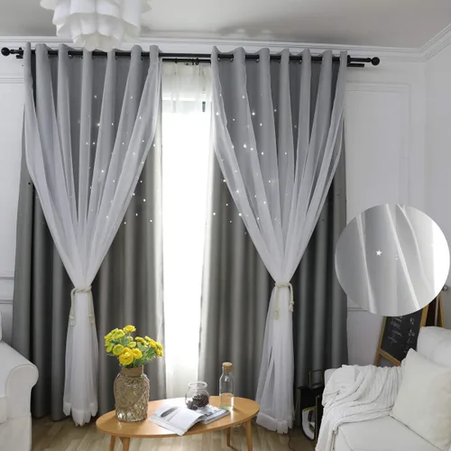 Cortinas infantiles con superposición blanca transparente, cortinas opacas para oscurecer la habitación de los niños, doble capa con ojales en la